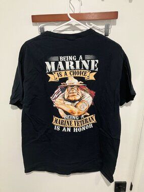 USMC Marine Corps Veteran T-Shirt Black Graphic Tee Bulldog Devil Dog Mens Large